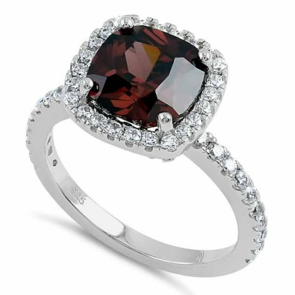 925 STERLING SILVER Cushion Cut Chocolate CZ Halo Ring - Picture 13 of 16